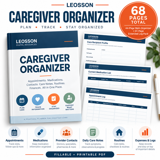 LEOSSON Caregiver Organizer: Appointments, Medications, Contacts & Care Notes