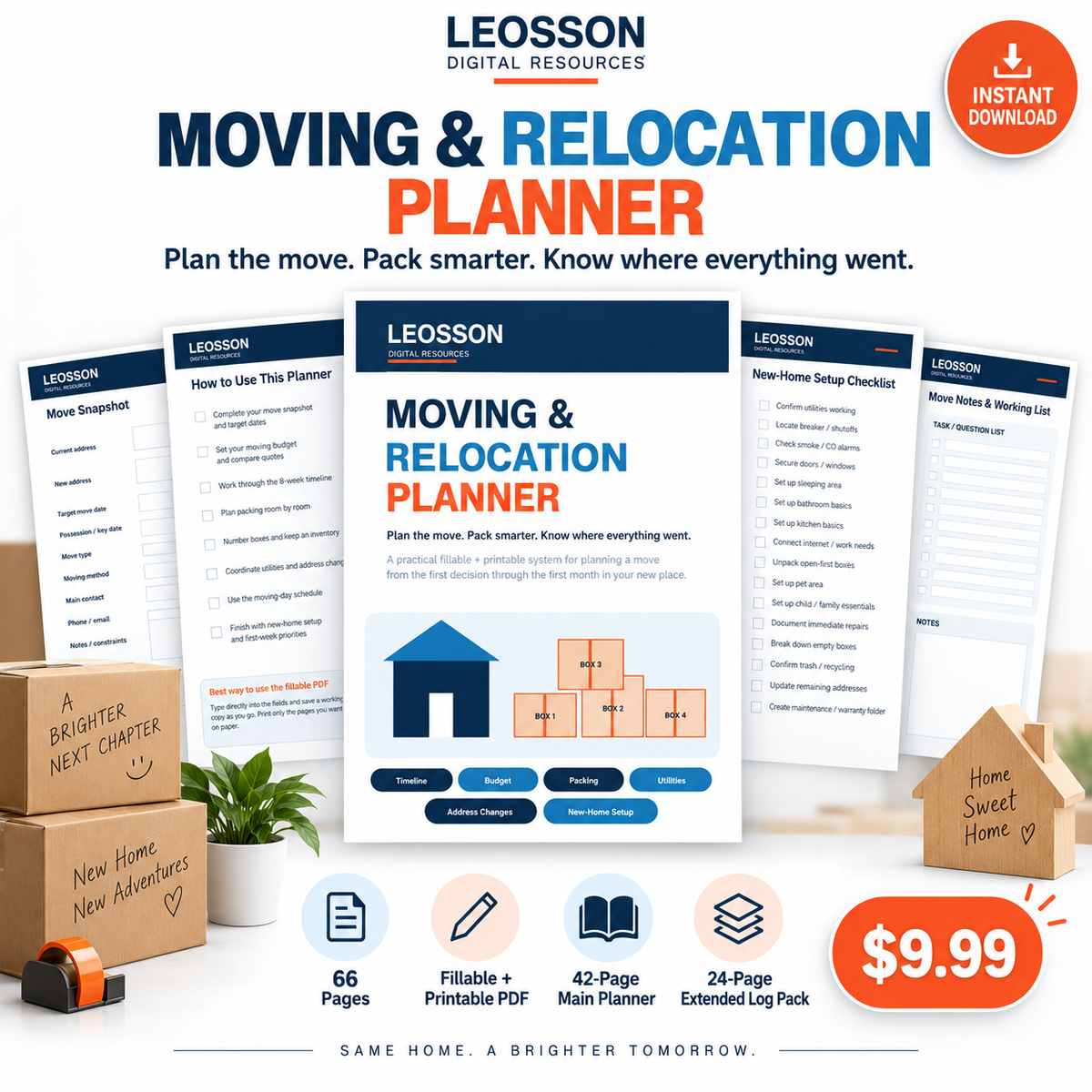 LEOSSON Moving & Relocation Planner: Timeline, Packing, Budget & Move-In
